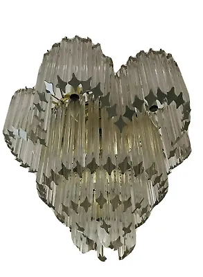 Vintage Italian Murano Clear Glass Quatro Punta Chandelier Italy 25” Wide • $3500