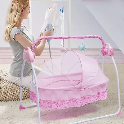 USB Electric Baby Crib Shaker Cradle Swing Sleep Bed Rocking Chair W/Music&Toys • £78