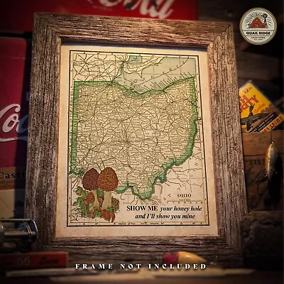 Vintage Ohio State Map Art Print Morel Mushroom Hunting Cabin Wall Decor Gift • $9.95
