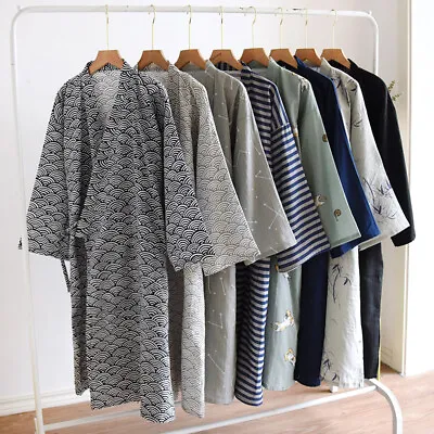 £24.77 • Buy Men Kimono Japanese Yukata Pajamas Cotton Soft Bathrobe Robe Gown Nightwear New