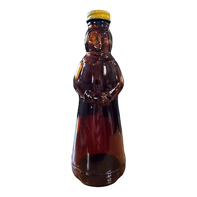 Vintage Mrs Butterworth’s Amber Glass Syrup Bottle 12oz Metal Lid No Label 8.25” • $12.99