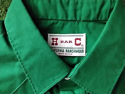 Vintage H Bar C Western Shirt California Ranchwear Snaps Kelly Green Mens • $79.95