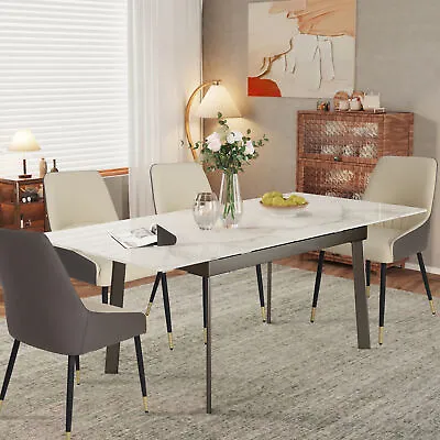 Large Extendable Rectangular Dining Table Sintered Stone Top Iron 4 To 8 Seat • $399.91