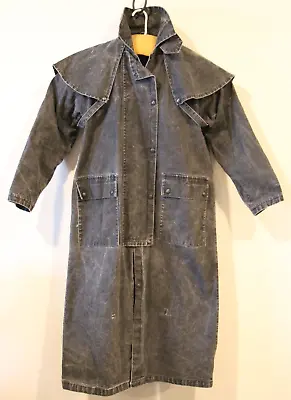 The Australian Outback Collection Mens Black/Gray Denim Duster Trench Coat Large • $89.95