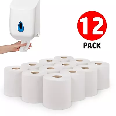 12 CentreFeed Embossed White Paper Rolls 2ply Hand Kitchen Towel Workshop Wipes • £17.95