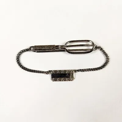 Vintage Swank Solid Sterling Silver Tie Bar Clip Leash 1950s 1960s Bar & Chain • $19.99