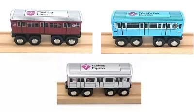 Munipals Wooden MTA NYC New York City Subway 7 Train Three Car Set 7 Seven Line  • $65.95