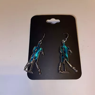 Pair Of Elvis Earrings  Puzzled Microphone Singing Blue Turquoise Silver New • $10