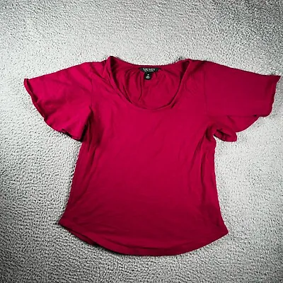 Lauren Ralph Lauren T Shirt Womens Medium Pink Butterfly Sleeve Scoop Neck Top • $9.87