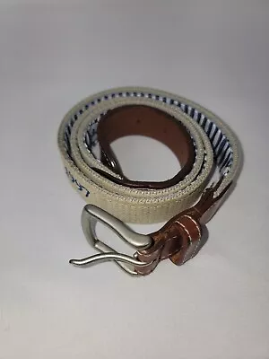 Vintage USA Made NAUTICAL Preppy Belt 38 Leather Woven Sailing 1997 Reversible • $15