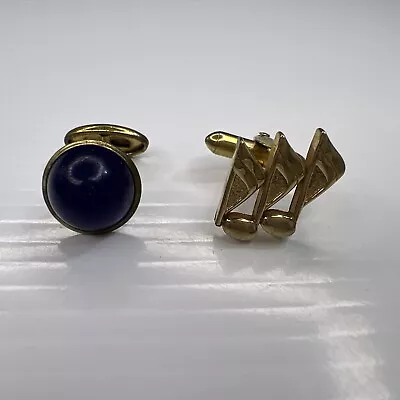 Lot Vintage Retro Mad Men Cufflinks Gold Blue Resin Cabochon 50s 60s Music Notes • $7.25