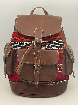 Handcrafted Moroccan Leather Bag Backpack Boho Chic Kilim Carpet Rug M/L Size • $69.99