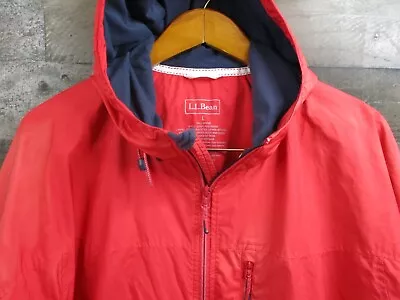 LL Bean Rain Jacket Mens Large Red Full Zip Waterproof Hooded Packable Hiking • $26.50