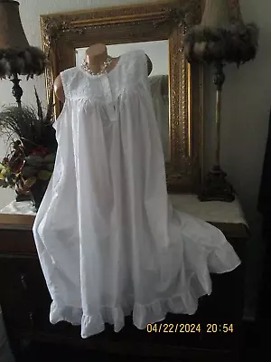 Vtg Fashion Bug Cotton Cottagecore Nightgown Gown Dress Lingerie White 48 Bust • $9.99