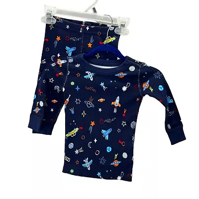Hanna Andersson Moon And Back Pajama Set Size 6-12 Mos Baby Boy Blue Space 2 Pc • $9.99