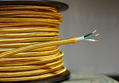 Gold Cloth Covered 3-Wire Round Cord 18ga. Vintage Lamps Antique Lights Rayon • $1.69