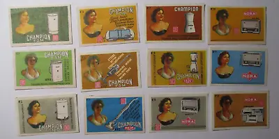 Lot -SET 1-12 BELGIUM AD's GIRLS Matchbox Labels NORA CHAMPION FAM Radio Vacuums • $34.99