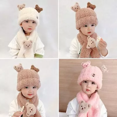 Ear Protection Baby Winter Hat Scarf Set Cartoon Bear Infant Beanie  Baby • $18.95