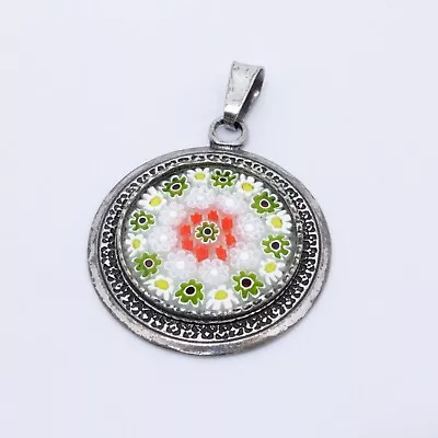 Sterling Silver 925 Vintage Millefiori Flower And Stars Glass Pendant 2  • $24.99