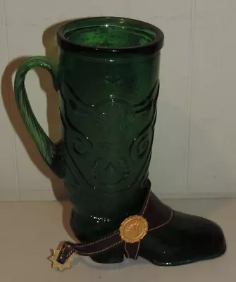 $25 • Buy Italian Green Glass Running Of The Bulls Boot Shaped Beer Mug Leathers Marked