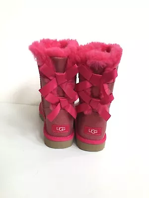 Ugg Classic Short Bailey Bow Glisten Metallic Radish Boots Us 7 / Eu 38 / Uk 5 • $135