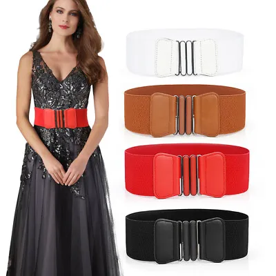 Stretch Corset Cinch Waistband Waist Belt Womens Ladies Fashion Wide Elastic • £7.99