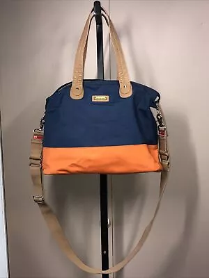 Storksak London Diaper Bag Tote Blue Orange With Changing Pad 16” X 13” • $50