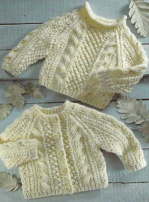 Aran Knitting Pattern Cardigan Sweater With Cables Baby Girls Boys 16-26  590 • £2.09