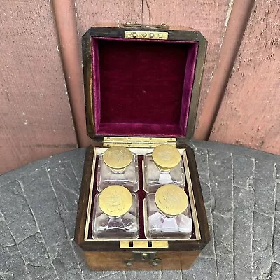 $999.99 • Buy 19th Century English Burl Wood Scent Box - 4 Bottle Perfume Casket - Excellent