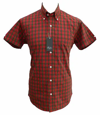 Relco Check Shirt Short Sleeve With Button Down Collar Mod Tartan Retro Mens Vtg • £39.99