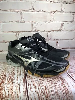 Mizuno Wave Bolt 2 Womens Size 9 Volleyball Shoes Gum Sole Black Silver Sneakers • $18