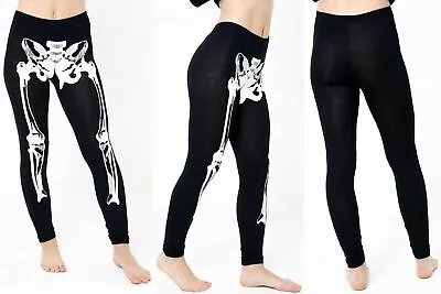 £7.99 • Buy Womens Ladies Skeleton Print Leggings Halloween Bone Full Length Legging UK 8-26