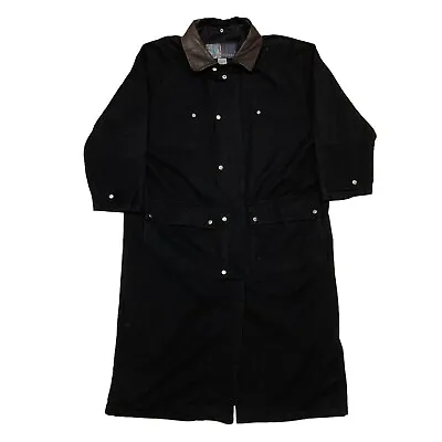 VTG Fluid International Snap Trench Coat Cotton Leather Collar Large Black • $75