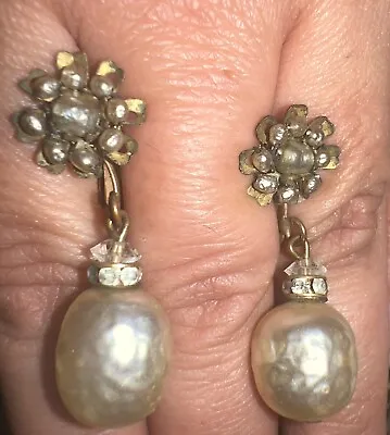 Signed Baroque Pearl   Miriam Haskell Earrings • $90