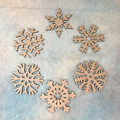 Wooden Snowflakes Set Of 12 MDF Christmas Crafts Ornaments Shapes Festive Decor • £3.99