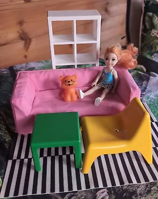 Ikea Dolls Furnture Shelve Unit Settee Table Chair Mat Barbie Chelsea Doll Cat  • £14.99