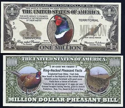 Rooster Pheasant Million Dollar Novelty Bill - Lot Of 10 Bills • $5.49