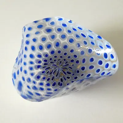 Murano Glass Centrepiece Bowl Dish Blue & Gold Folded Edge Bon Bon Trinkets • £27.99