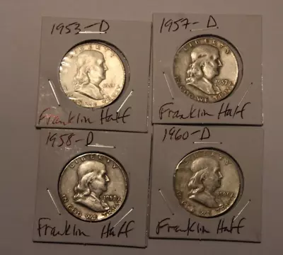 Lot Of 4 FRANKLIN Silver HALF DOLLARS Halves 1953D 1957D 1958D 1960D • $49.99