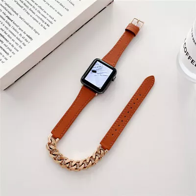 $24.56 • Buy Slim Leather Chain Bracelet Band For Apple Watch Ultra 8 7 6 5 SE 40/41/44/45mm