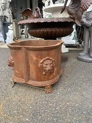 Vintage Pair Of Cast Iron Lion Urns With Claw Feet 12” X 15.25” W • $1095