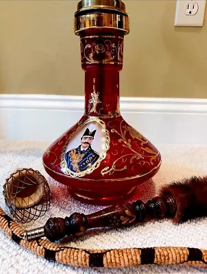 Rare Antique Persian Hookah. Naser Al-Din Shah Qajar. Ruby Red Bohemian Glass. • $400