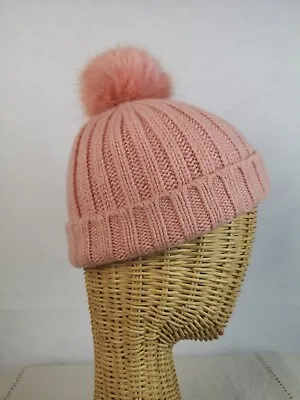 J. Crew Rib Knit Pom Pom Beanie Faux Fur Blush Seashell Pink H3198 One Size • $12.95