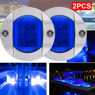 2X Round Marine Boat LED Stern Lights Blue Cabin Deck Courtesy Light Waterproof • $9.89