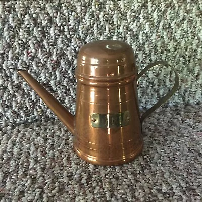 Vintage Metal Copper & Brass  Oil  Pitcher With Lid 5  Tall • $12.99