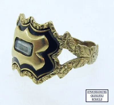 Antique Georgian 1800 -1820 16k Yellow Gold Ornate Enameled Mourning Ring  • $990