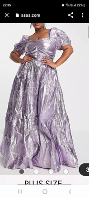 $45 • Buy Asos Shiny Iridescent Puff Maxi Prom Ball Dress Plus Size Size 18-20