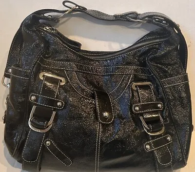 Rafe Patent Leather Black Satchel Shiny Handbag Pockets In & Out Designer Purse • $25