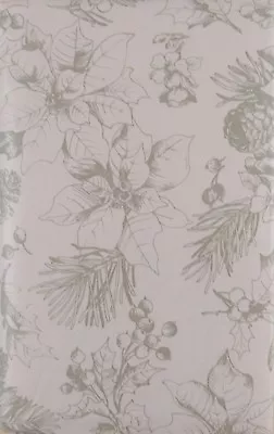 Sketches Poinsettias/Holly/Pine Cones Vinyl Flannel Bk Tablecloth Var Color/Size • $14.50