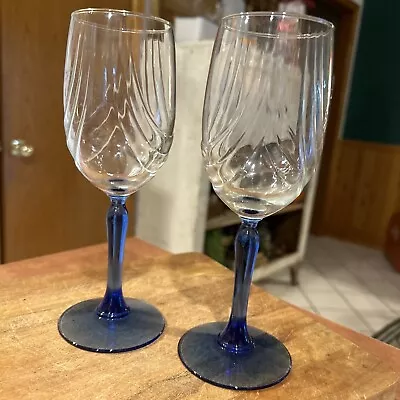 Vintage Lenox Crystal Swag Wine Glasses Cobalt Blue Stemmed Gold Rim Set Of Two • $20